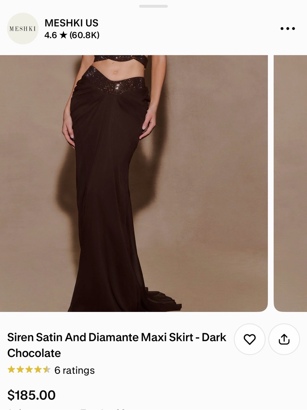MESHKI - Siren Satin And Diamante Maxi Skirt - Dark Chocolate (skirt only) XL - Picture 8 of 9